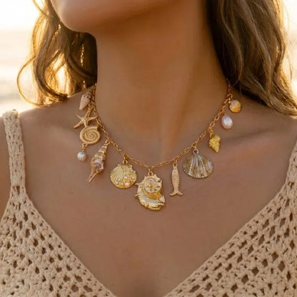 Bohemian Shell Layered Necklace - Vintage Starfish & Turtle Blue Beaded Beach Jewelry for Women