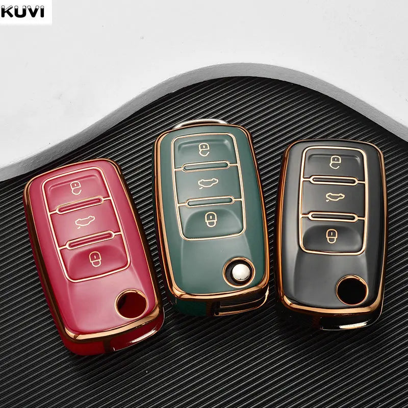TPU Flip Key Case Cover for Volkswagen VW & Skoda/Seat Models – Protective Car Key Shell