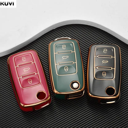 TPU Flip Key Case Cover for Volkswagen VW & Skoda/Seat Models – Protective Car Key Shell