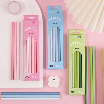 12-Piece Gradient Colored Pencils Set - Pastel Macaron Colors with Natural Wood Finish