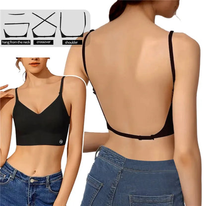 Women’s Invisible U-Plunge Bra - Backless Push-Up Strapless Lingerie with Transparent Straps for Dresses and Tops