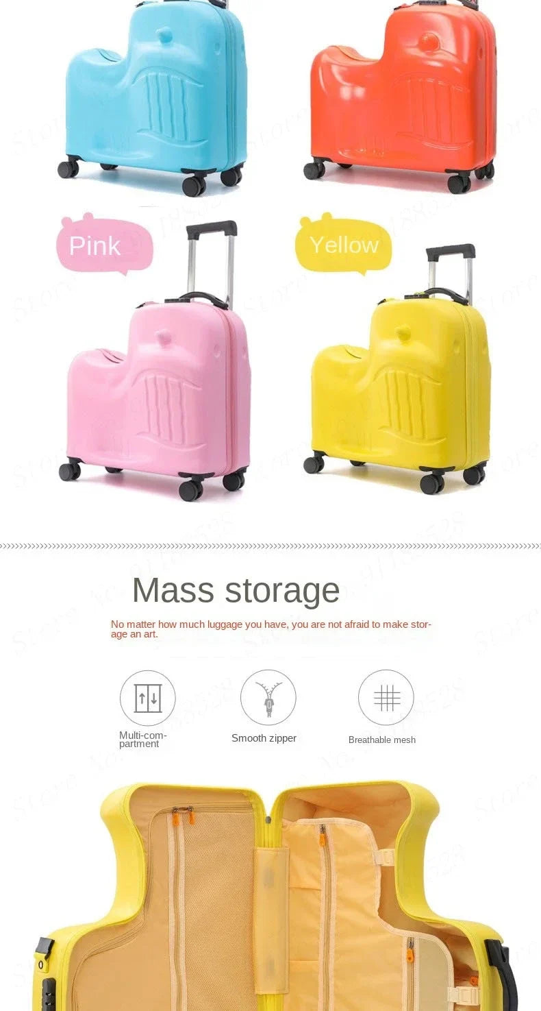 Cartoon Kids Ride-On Suitcase with Wheels – 20/24 Inch Rolling Trolley Luggage for Children, Travel Bag & Gift