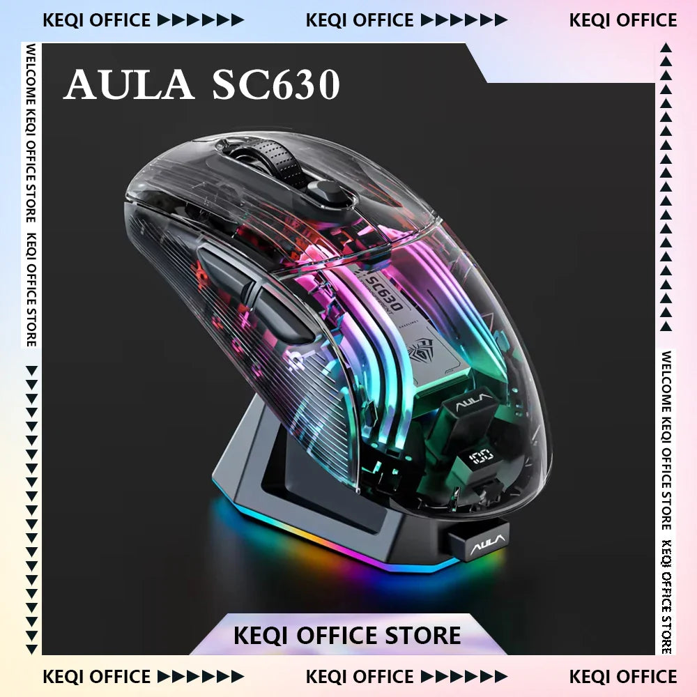 Aula SC630 Custom Gaming Mouse – 3-Mode 2.4G/Bluetooth/USB with Charging Base, Energy-Saving Esports Mouse for PC