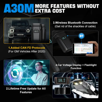 XTOOL Anyscan A30M Bluetooth OBD2 Scanner – Car Diagnostic Tool, 23+ Reset Services, CANFD Protocol, Lifetime Free Updates