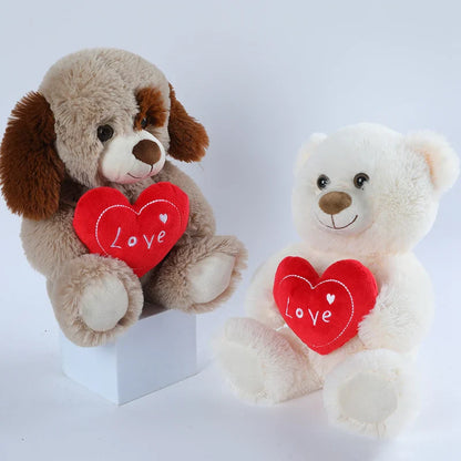 30CM Cute Heart Bear Dog Plush Toy – Red Heart Print Love Stuffed Animal, Creative Valentine's Day Gift for Lovers