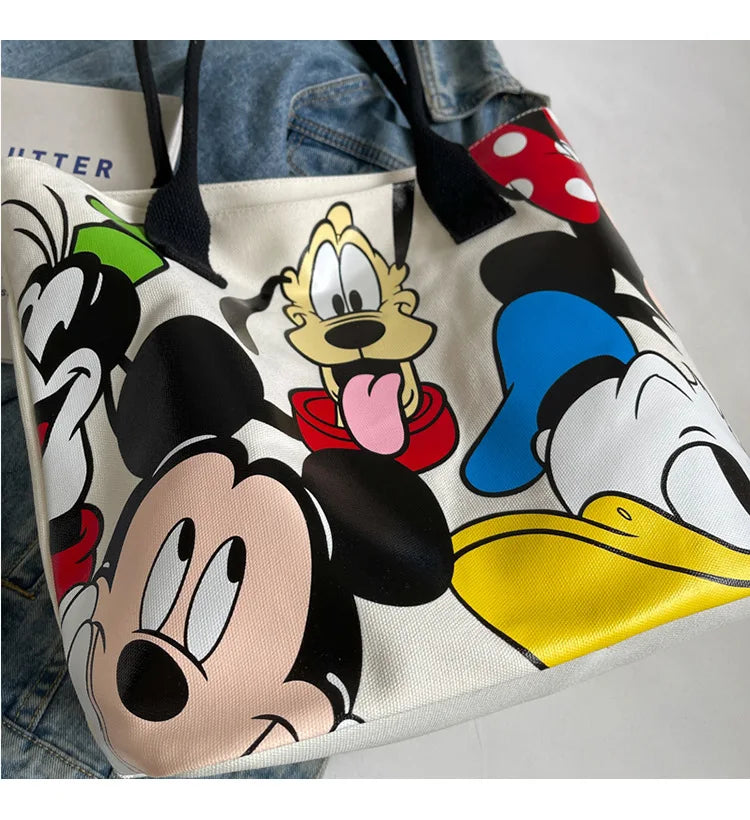 Disney Mickey Canvas Tote Bag – Large Capacity Shoulder Bag for Women & Students, Casual Handbag