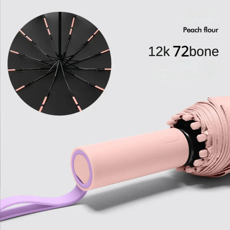 Super Strong Windproof Automatic Umbrella – 72-Rib Large Folding Rain Umbrella with UV Sun Protection for Men & Women