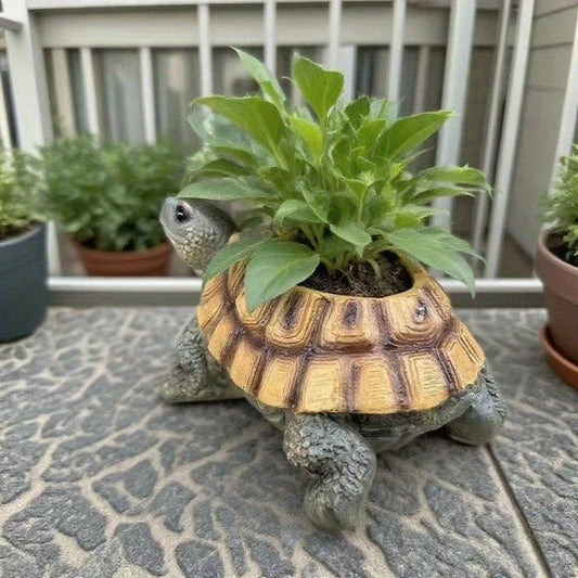 Turtle Succulent Planter - Realistic Resin Animal Pot with Drainage Hole & Vintage Design