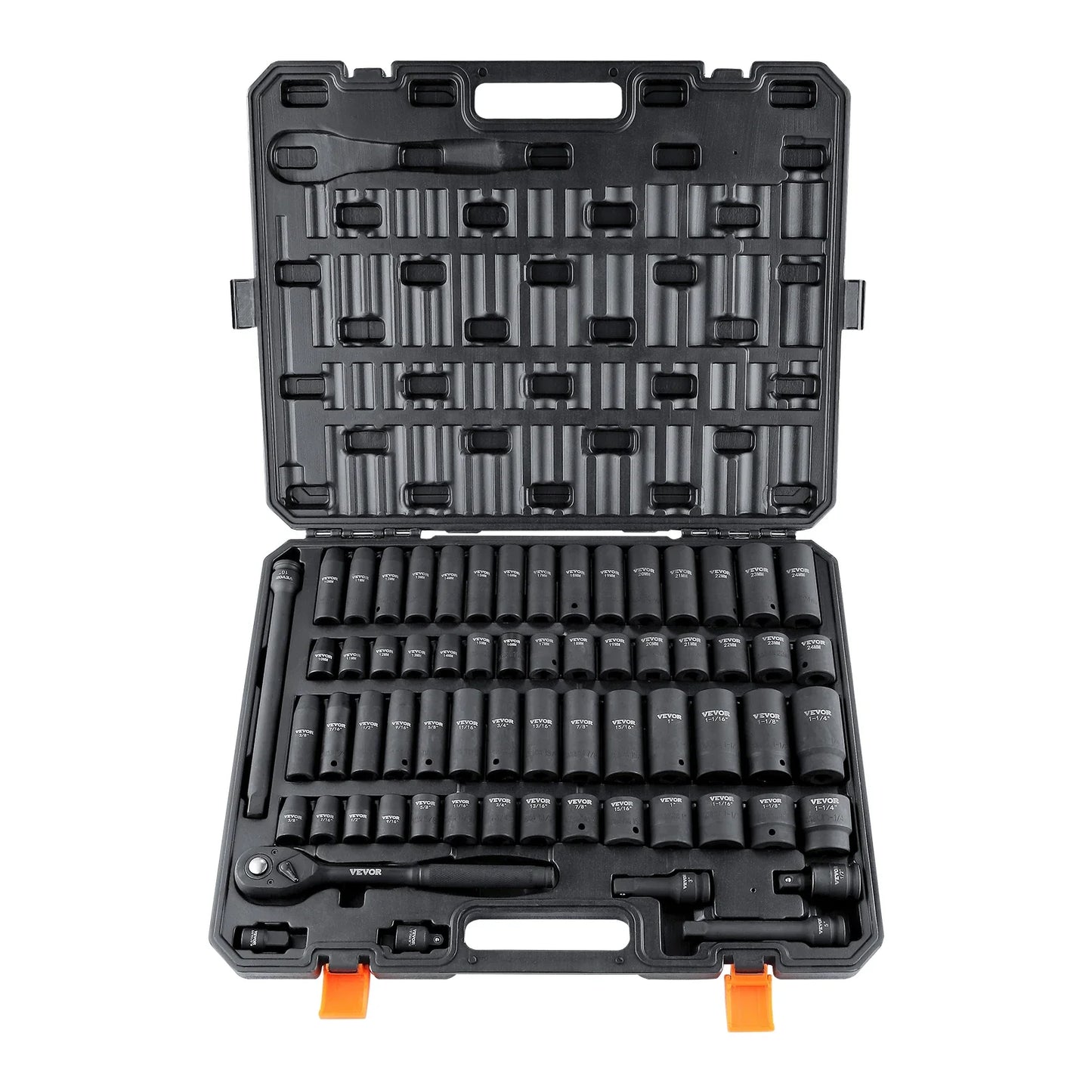 VEVOR 1/2" Drive Impact Socket Set – 6-Point Cr-V Alloy Steel for Auto Repair with Easy-to-Read Size Markings & Rugged Construction