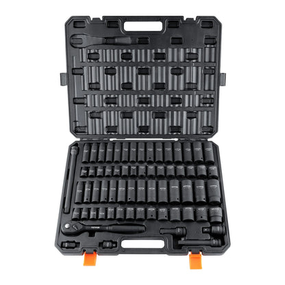 VEVOR 1/2" Drive Impact Socket Set – 6-Point Cr-V Alloy Steel for Auto Repair with Easy-to-Read Size Markings & Rugged Construction