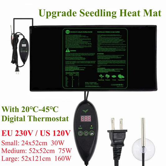 Upgraded Waterproof Seedling Heat Mat – 3 Sizes Heat Pad with 20℃-45℃ Digital Thermostat for Hydroponic Germination