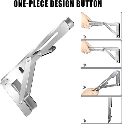 2PC Heavy-Duty Folding Shelf Brackets – Stainless Steel Wall-Mounted Collapsible Supports for Garage & Workstation