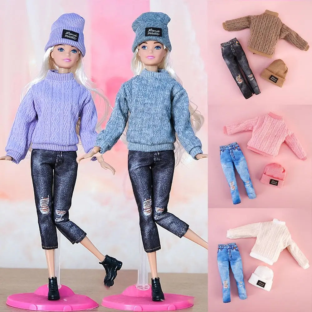1/6 Doll Winter Fashion Outfit – Handmade Sweaters, Pants & Hats for 29–32cm Dolls