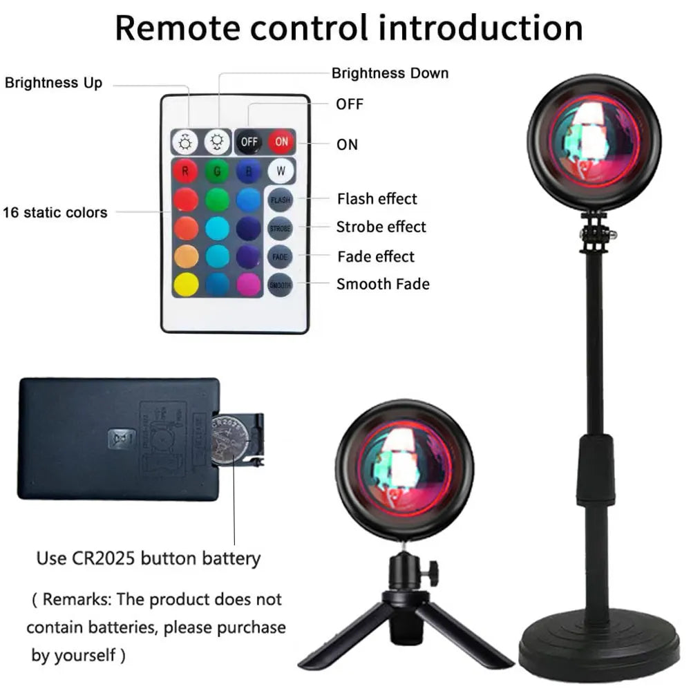 Sunset Projector Lamp - Rainbow Atmosphere Night Light for Bedroom Decor, Background Wall, and Table Lamp