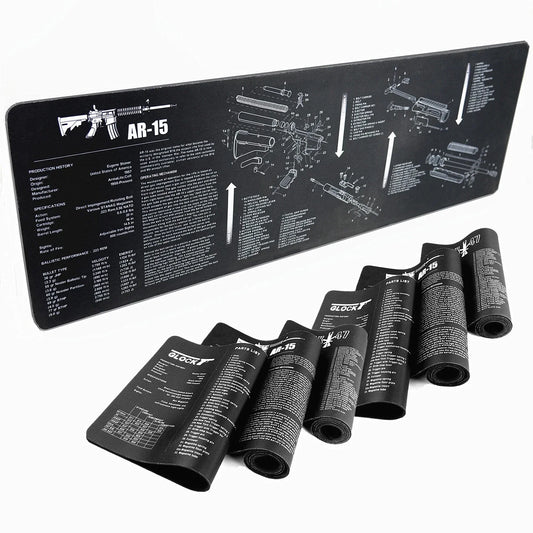 Gun Cleaning Mat Mouse Pad — Armorers Bench Mat with Parts Diagram & Instructions for AR15, AK47, GL, 1911