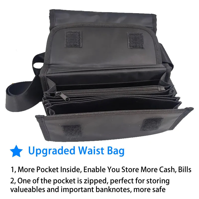 Multi-Pocket Driver Waiter's Purse - Waist Wallet with 8 Slot Euro Coin Dispenser, Coin Holder Sorter, Fanny Pack for Cash & Receipts