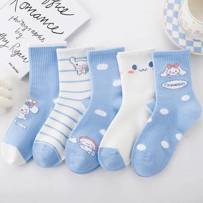 New Sanrio Cinnamoroll Cartoon Socks — Cute Unisex Mid-Calf Socks for Kids & Adults, Perfect for Autumn & Winter