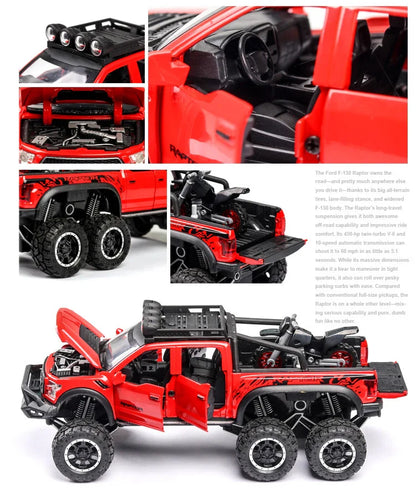1:24 Diecast F150 Raptor Pickup Truck — Metal Model Car with Sound & Light for Kids Age 3+, Blue