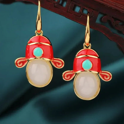 Vintage Flower Drop Earrings - Natural Stone Ethnic Jewelry for Women