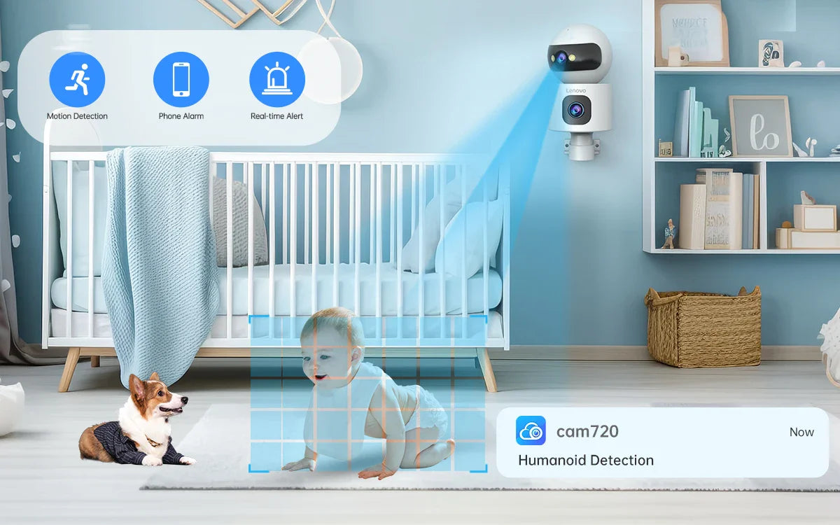 Lenovo 4K IP Camera – 5G WiFi Dual-Lens Smart Home CCTV, Wireless Surveillance with Auto Tracking, Security & Baby Monitor
