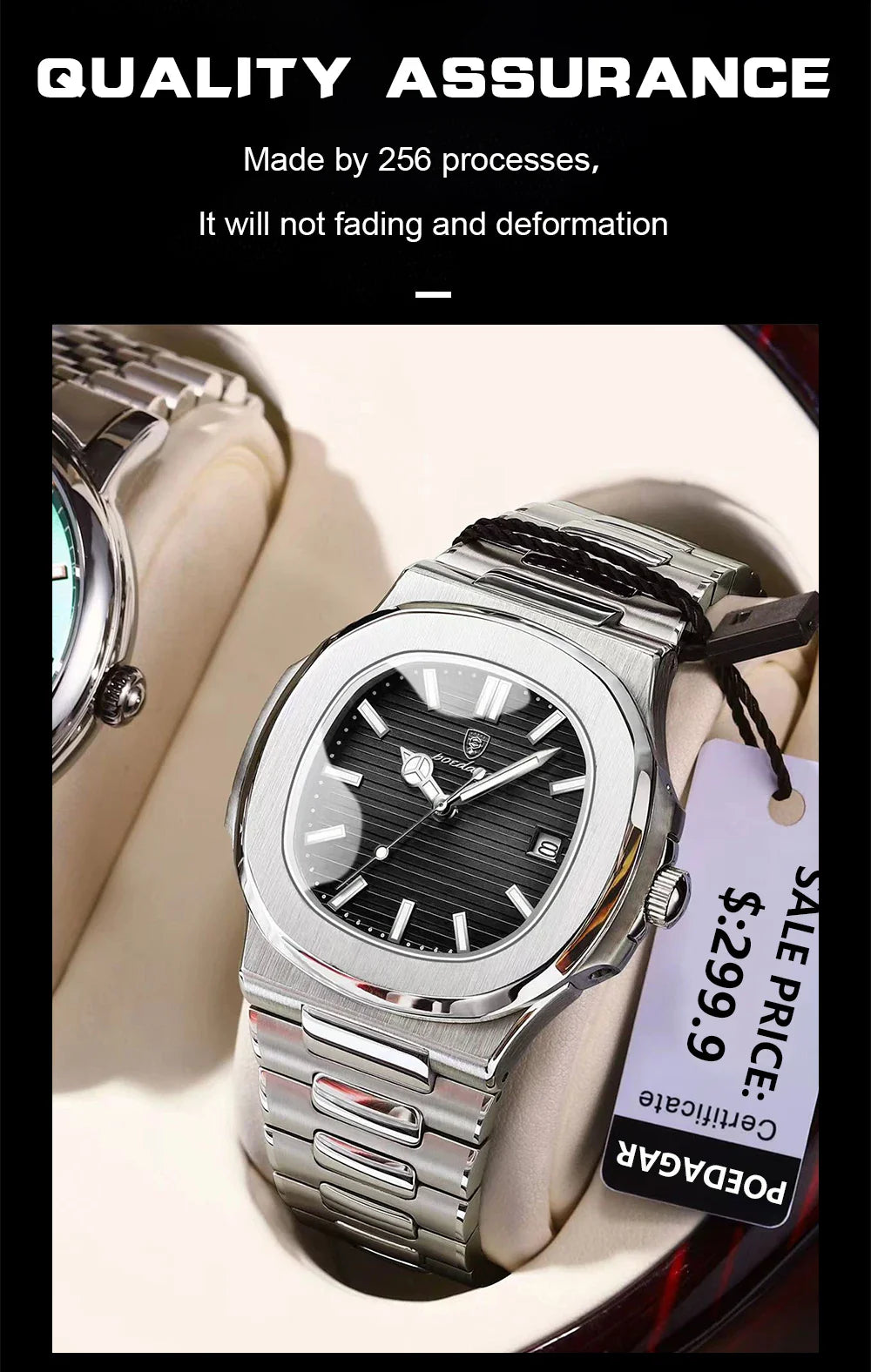 POEDAGAR Luxury Men's Sports Watch — Waterproof Luminous Quartz Wristwatch with Square Dial & Date
