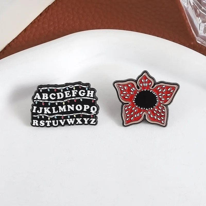 Fantasy Horror Movie Brooch Set - 3-Piece Enamel Pins with Piranha Plant & Letter Designs