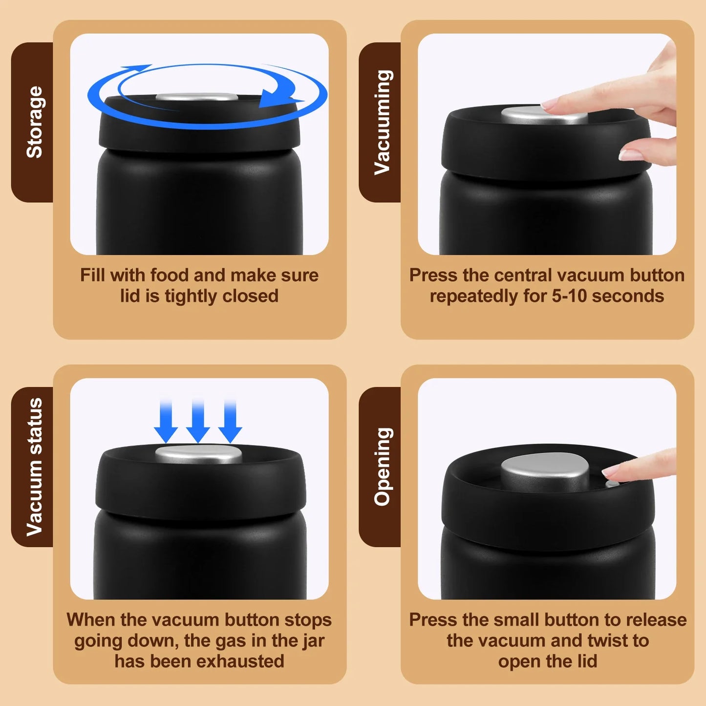 1200ml Stainless Steel Coffee Bean Storage — Vacuum Sealed, Airtight & Moisture-Proof Kitchen Container to Keep Food Fresh