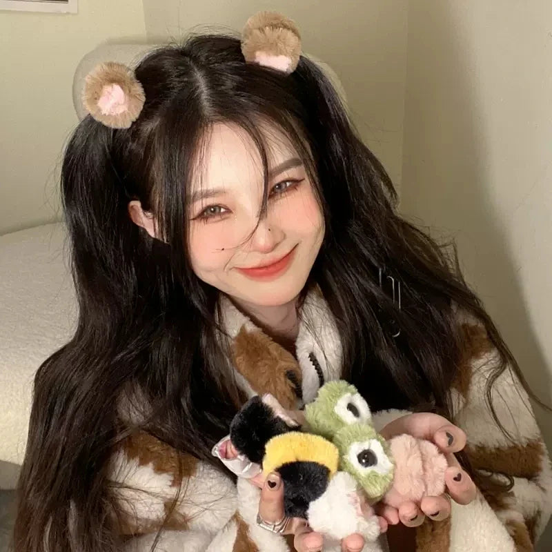 New Cartoon Animal Hair Clip – Cat Ear Plush Hair Claw for Women & Girls Winter Hair Accessory