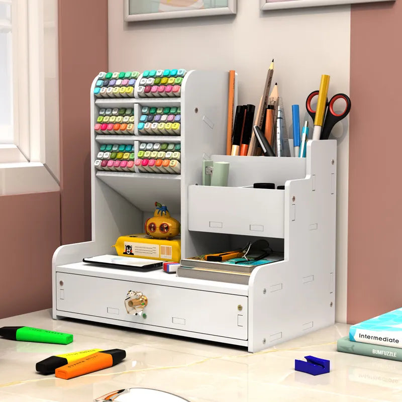 Nordic Ins Wooden Pen Holder Storage Box: Office Desk Stationery Organizer with Large Capacity - Creative Wooden Rack (Model: W2117)