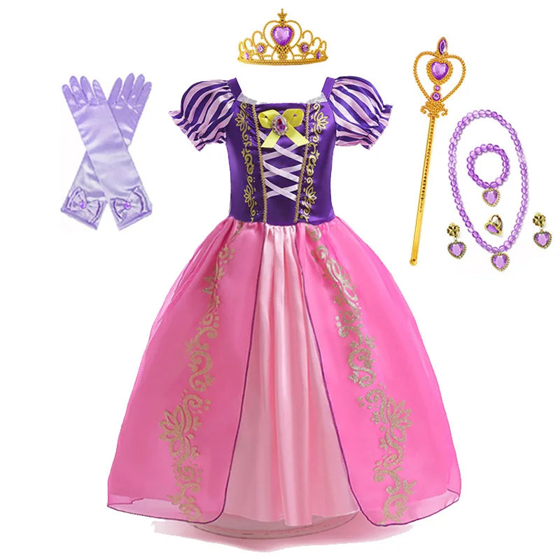 Disney Rapunzel Princess Dress - Purple Puff Sleeve Tangled Cosplay Costume for Girls, Halloween & Birthday Ball Gown