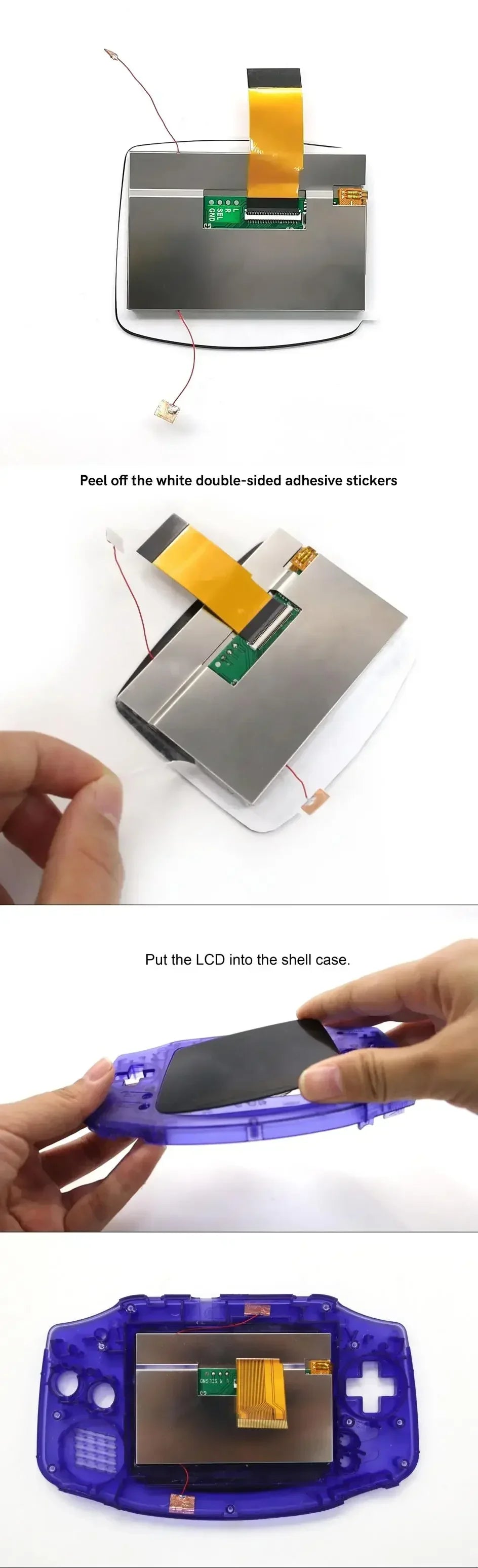 GBA V5 Laminated IPS LCD Backlight Kit – Built-In 1800mAh Rechargeable Battery with Type-C Port for Game Boy Advance