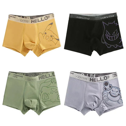Pokemon Anime Men's Boxer Briefs — Charmander, Charizard, Bulbasaur, Gengar & Pikachu Antibacterial Underwear Shorts Gift