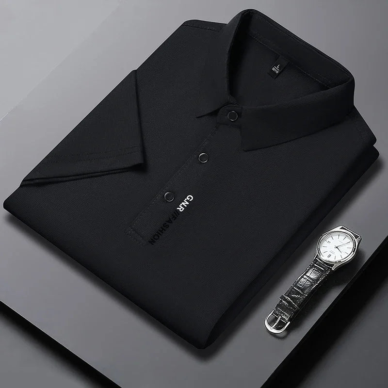 Men's Short Sleeve Polo Shirt - Breathable Solid Color Casual Business Style Top