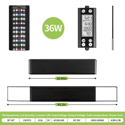 Full Spectrum Aquarium LED Light – 24/7 Lamp with Thermometer & Memory Function for Aquatic Plants