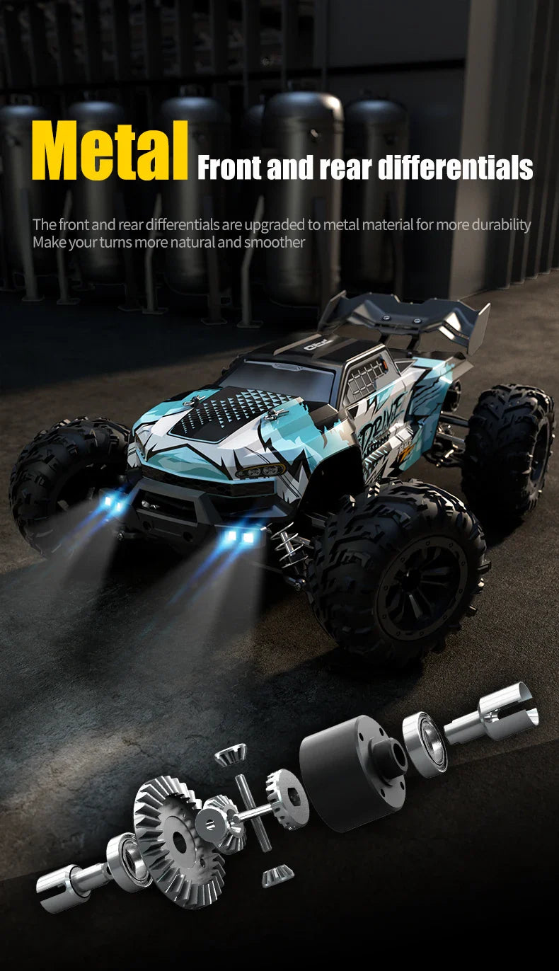 RC Off-Road 4x4 Brushless Car – 70KM/H High-Speed 1/16 4WD Monster Truck with LED Lights for Kids