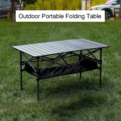 Outdoor Folding Long Table – Portable Black Camping Desk with Net Bag, Easy Setup & Stable for BBQs