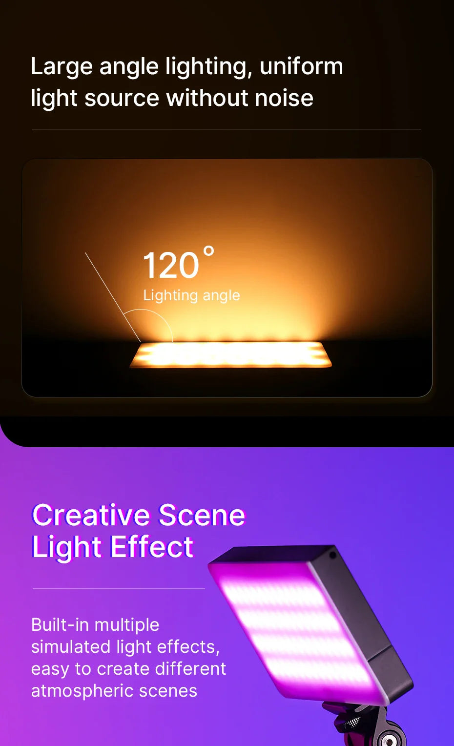 Ulanzi VL120 Full Color RGB Video Light – Dimmable 2500K-9000K LED Photography & Vlog Fill Light for Cameras