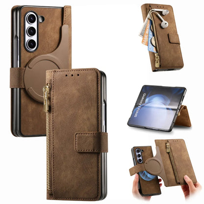 2-in-1 Detachable Leather Wallet Case for Samsung Galaxy Z Fold 6/5/4/3 – Zipper Card Slot Cover 5G Compatible