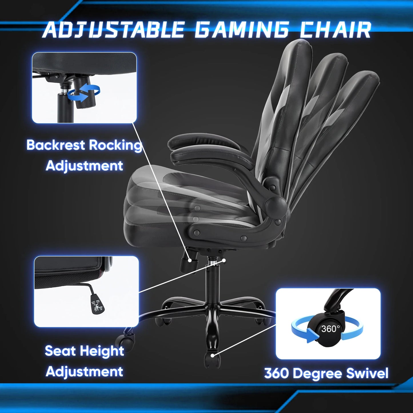 Ergonomic Office Gaming Desk Chair – Adjustable PU Leather Racing Chair with Flip-Up Armrests, Christmas Furniture