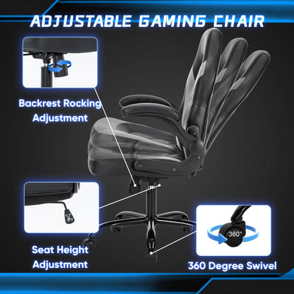 Ergonomic Office Gaming Desk Chair – Adjustable PU Leather Racing Chair with Flip-Up Armrests, Christmas Furniture