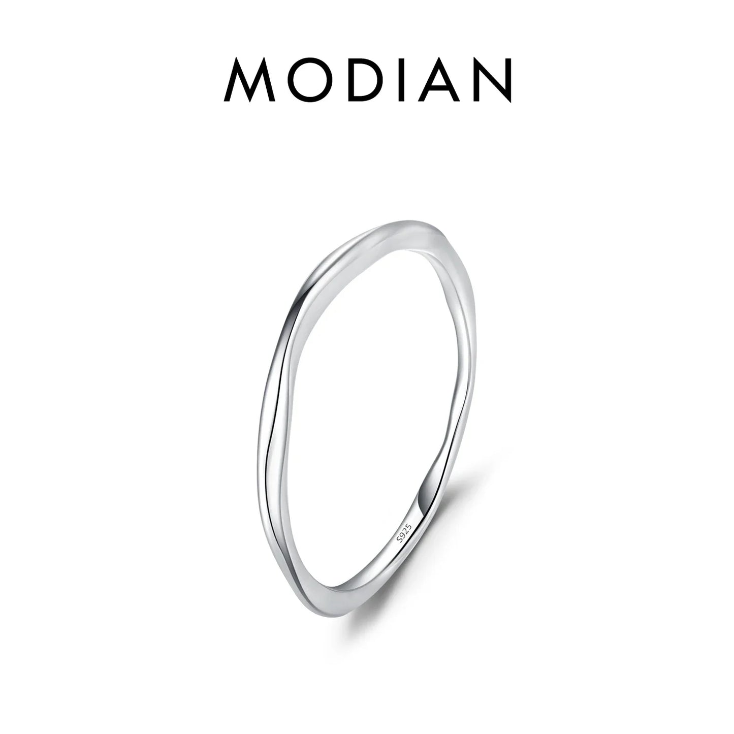 MODIAN 925 Sterling Silver Stackable Ring – Classic Wave Geometric Finger Ring, Fashion Jewelry for Women