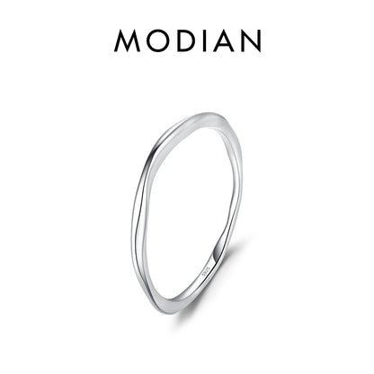 MODIAN 925 Sterling Silver Stackable Ring – Classic Wave Geometric Finger Ring, Fashion Jewelry for Women