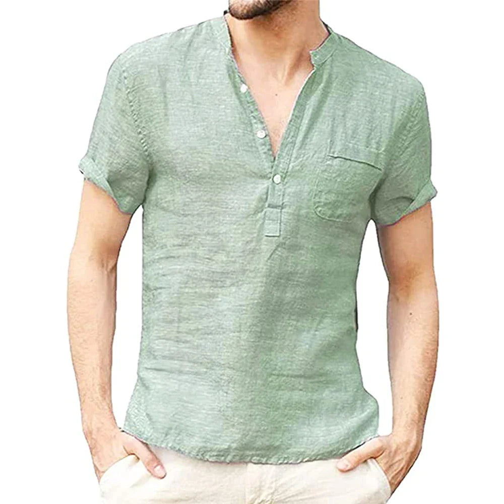 Men’s Summer Cotton Linen Short Sleeve T-Shirt Breathable Casual Loose Fit LED Style Tee Shirt S-3XL Comfort Wear