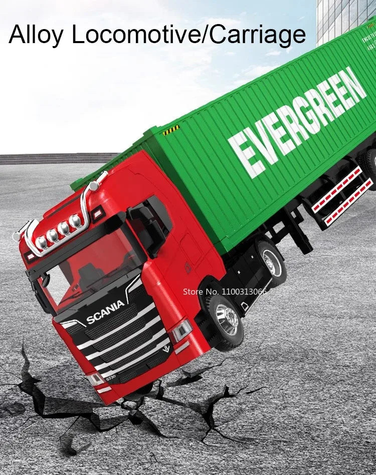 1:50 Diecast Transport Truck Model — Alloy Container Trailer with Doors, Light & Sound, Miniature Toy Gift for Kids