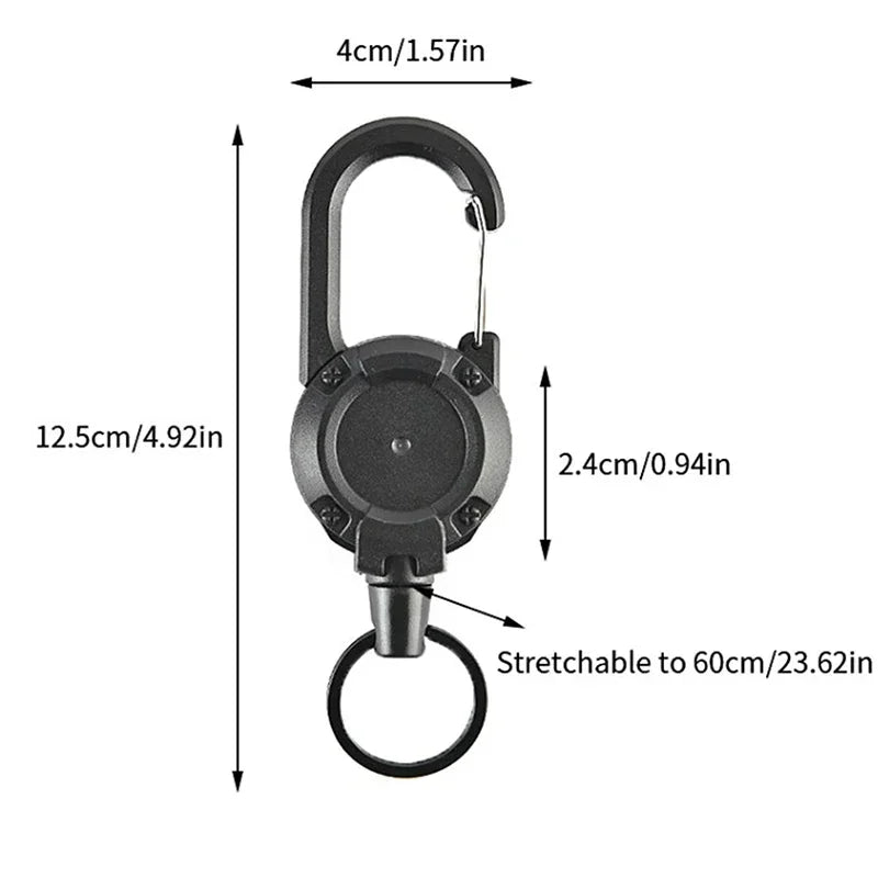Retractable Heavy-Duty Carabiner Keychain – Steel Wire Rope Pull Reel for Outdoor & Sport Use