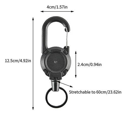 Retractable Heavy-Duty Carabiner Keychain – Steel Wire Rope Pull Reel for Outdoor & Sport Use