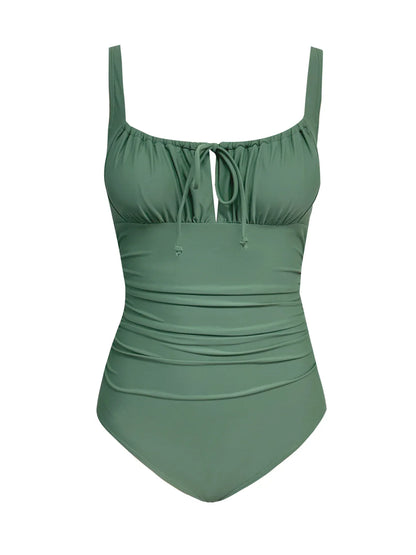 Cupshe Square Neck Drawstring One-Piece Swimsuit – Sexy Back Hook Monokini Beachwear for Women