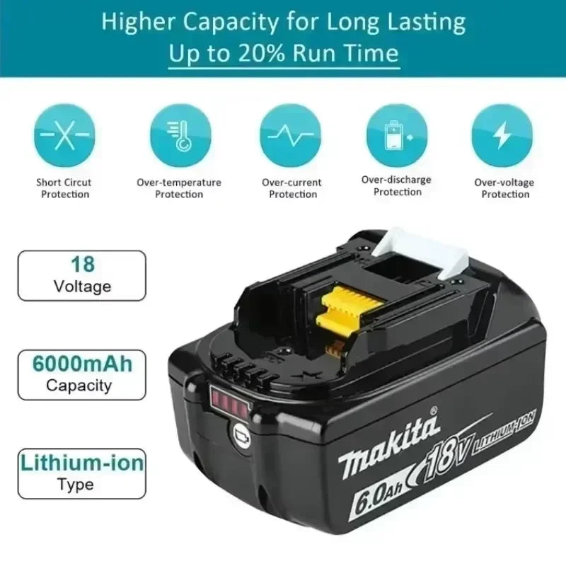 Genuine Makita 6AH BL1860 18V Li-Ion Battery — Replacement for BL1850 & BL1840, Compatible with 18V Screwdrivers, BMS TPCELL