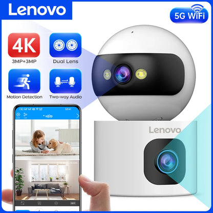 Lenovo 4K IP Camera – 5G WiFi Dual-Lens Smart Home CCTV, Wireless Surveillance with Auto Tracking, Security & Baby Monitor