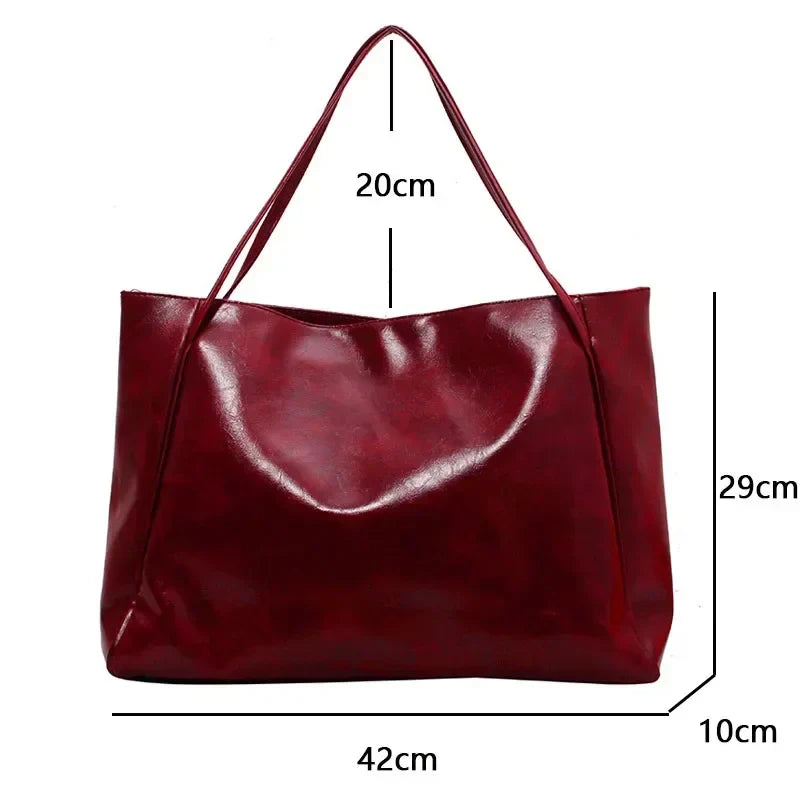 Women’s PU Leather Tote Bag – Large Capacity Soft Underarm Shoulder & Crossbody Bucket Bag Retro Casual Portable Handbag